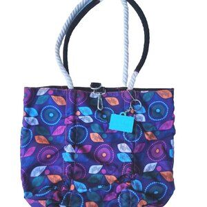Lily Bloom Purple Blue Geometric Abstract Print Canvas Reversible Bag Tote EUC